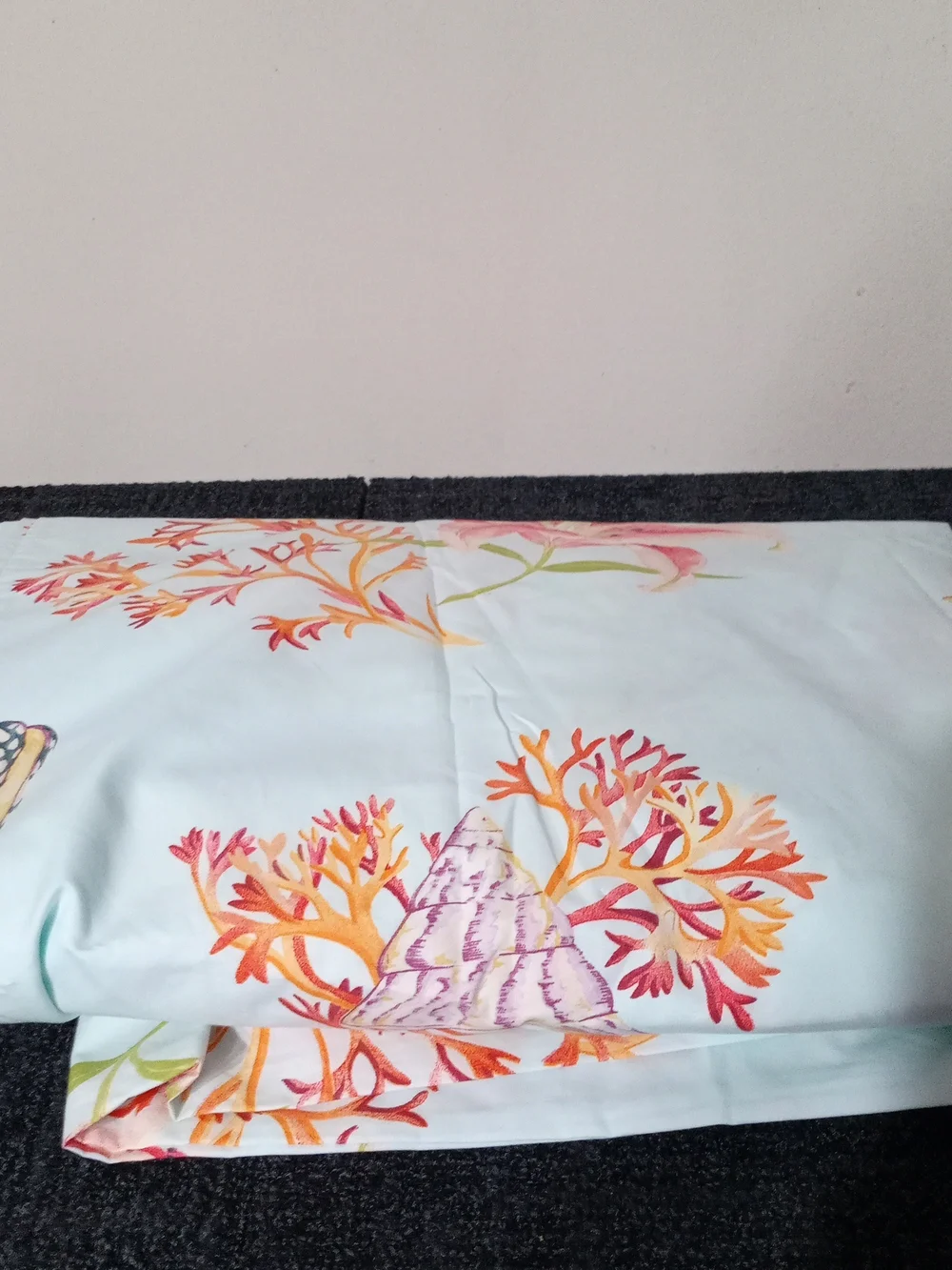 Pottery Barn Light Blue Duvet Cover with Coral Botanical Print Twin Rare